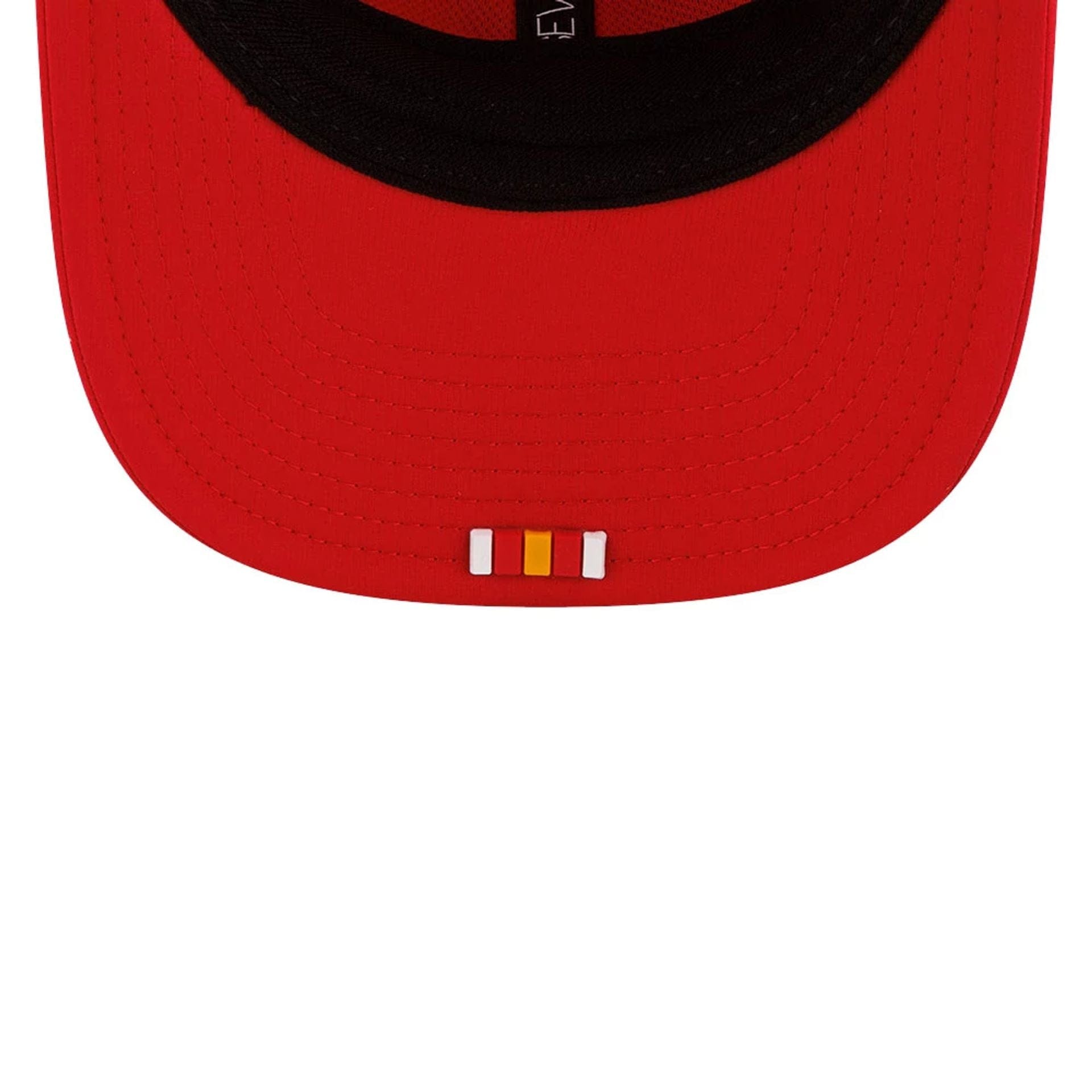 This is a Kansas City Chiefs NFL Sideline 2025 Red 9SEVENTY Trucker Stretch Snap Adjustable Cap 2
