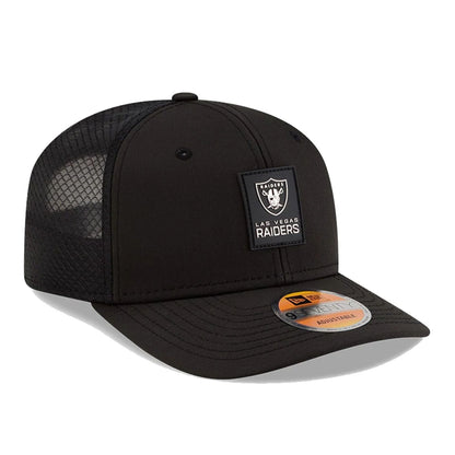 This is a Las Vegas Raiders NFL Sideline 2025 Black 9SEVENTY Trucker Stretch Snap Adjustable Cap 4