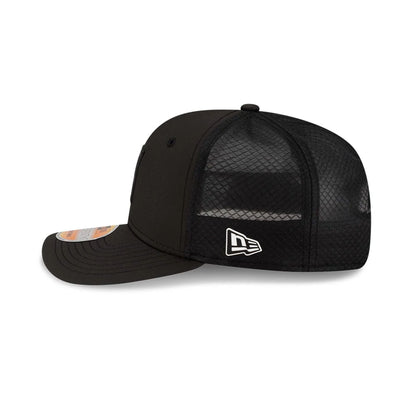 This is a Las Vegas Raiders NFL Sideline 2025 Black 9SEVENTY Trucker Stretch Snap Adjustable Cap 6
