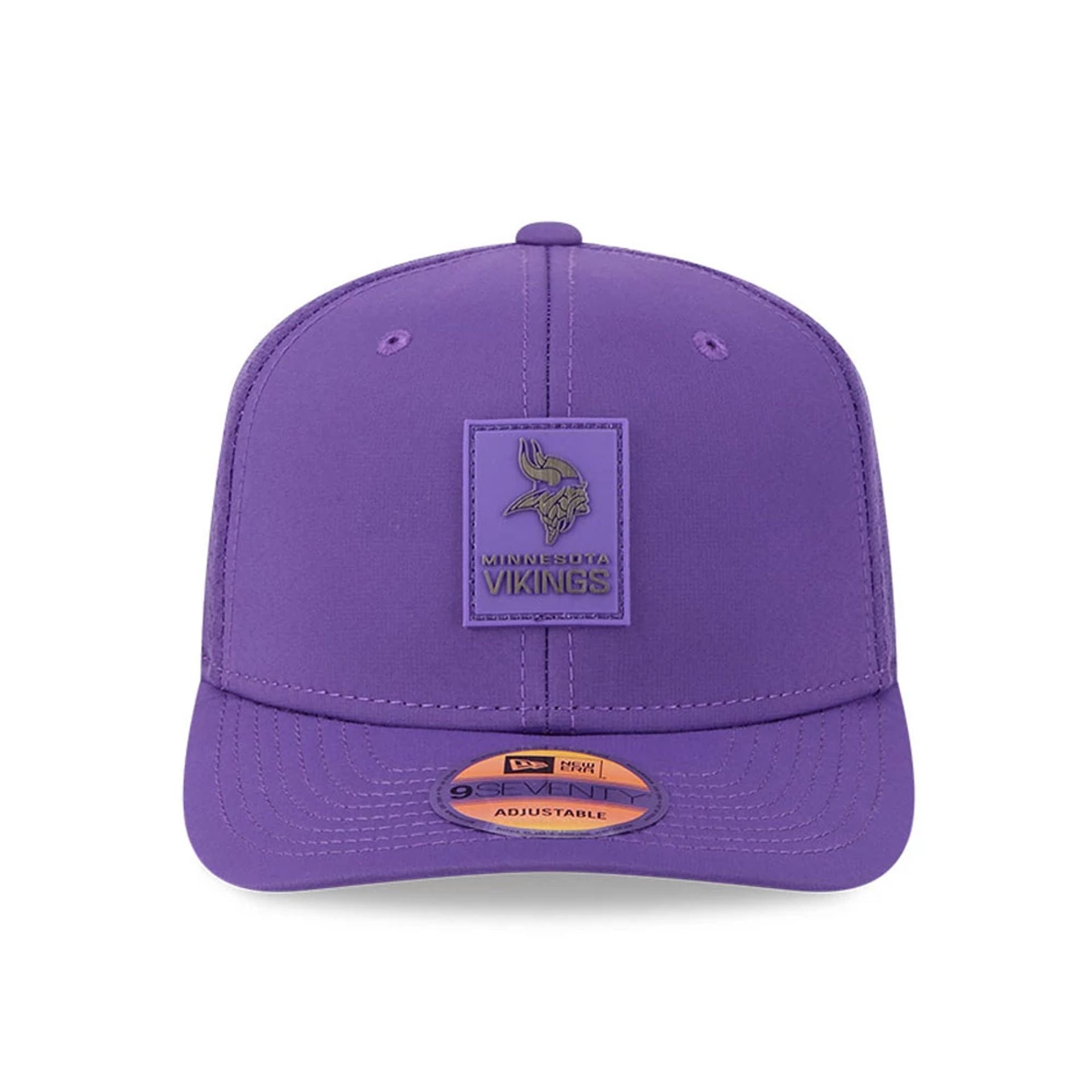 This is a Minnesota Vikings NFL Sideline 2025 Purple 9SEVENTY Trucker Stretch Snap Adjustable Cap 2