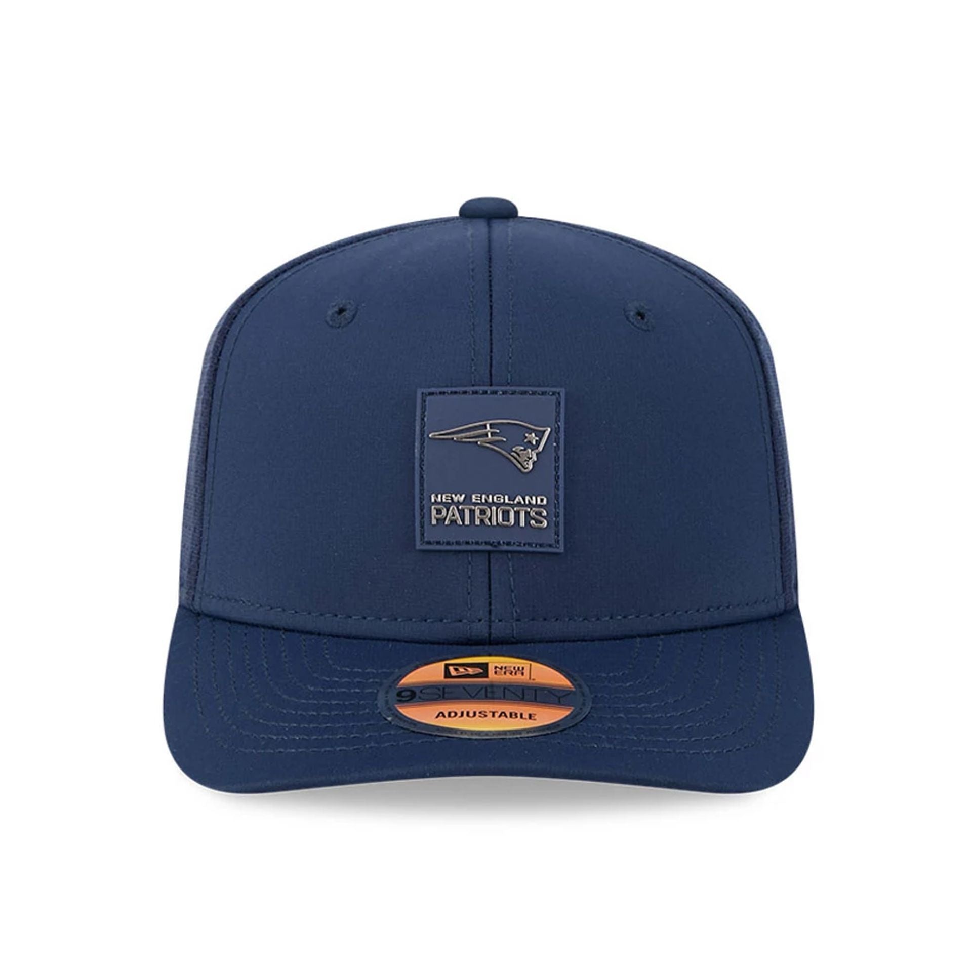 This is a New England Patriots NFL Sideline 2025 Dark Blue 9SEVENTY Trucker Stretch Snap Adjustable Cap 2