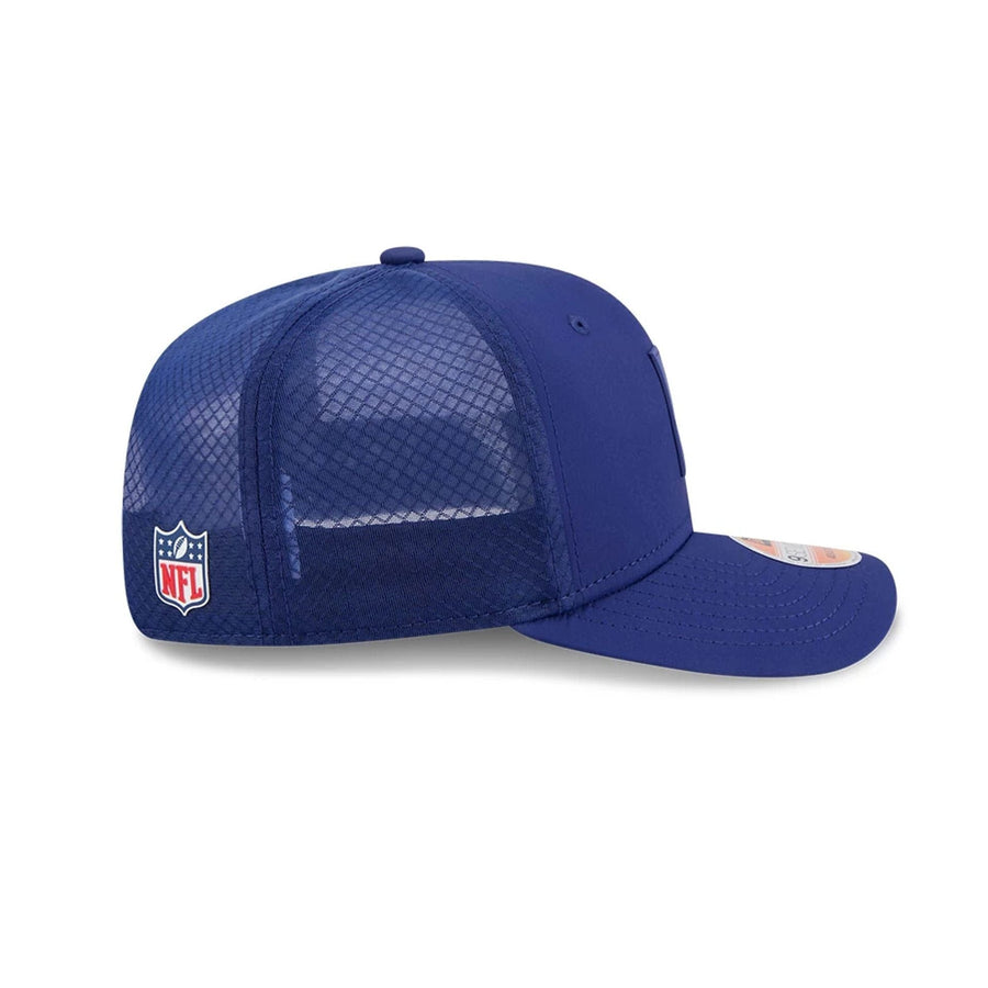 This is a NFL Official Logo NFL Sideline 2025 Blue 9SEVENTY Trucker Stretch Snap Adjustable Cap 4