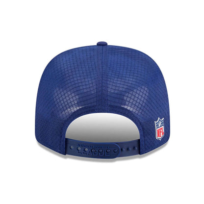 This is a NFL Official Logo NFL Sideline 2025 Blue 9SEVENTY Trucker Stretch Snap Adjustable Cap 7