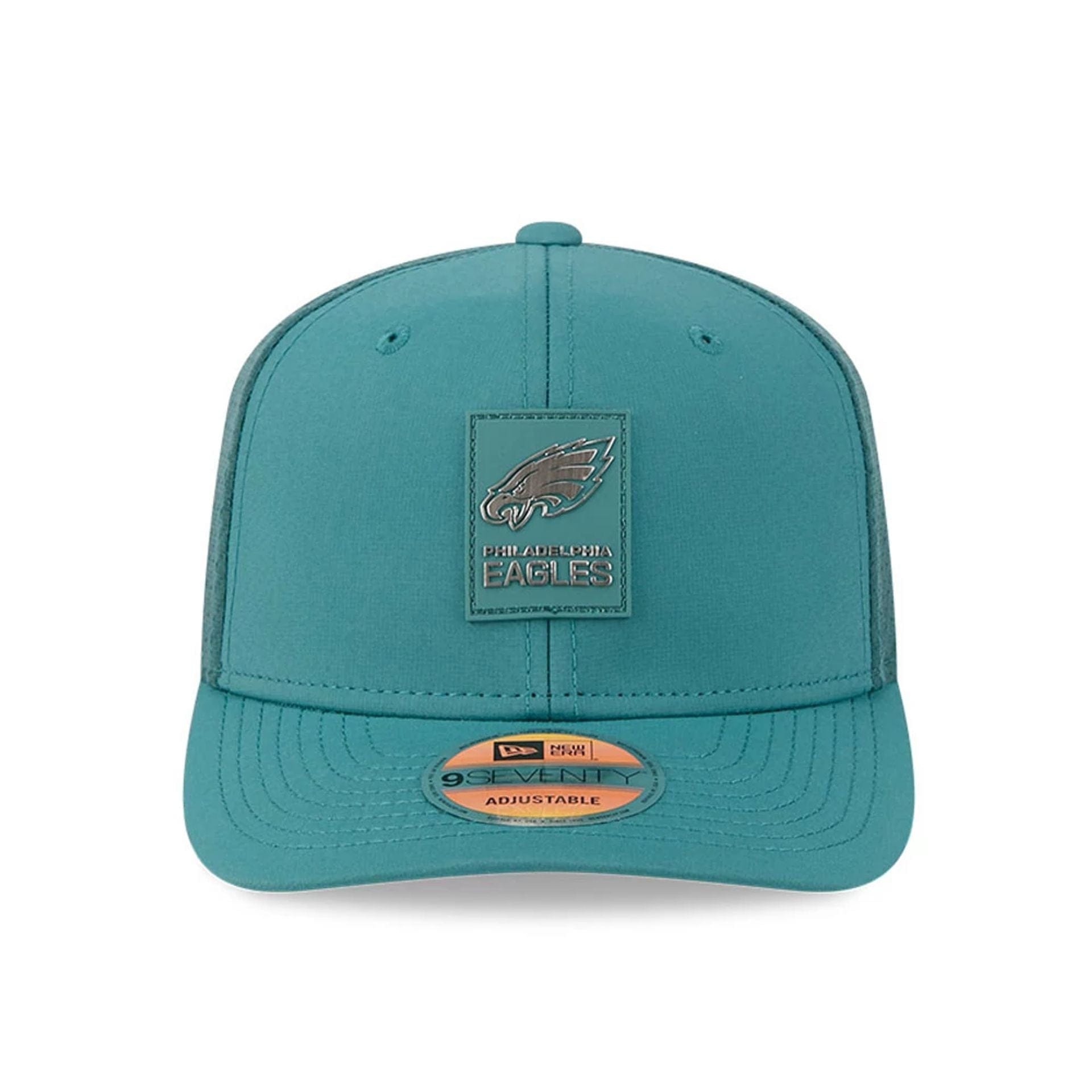 This is a Philadelphia Eagles NFL Sideline 2025 Dark Green 9SEVENTY Trucker Stretch Snap Adjustable Cap 2