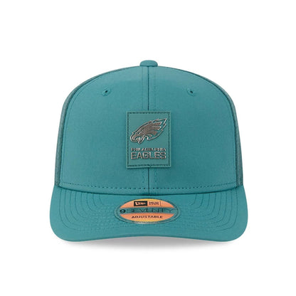 This is a Philadelphia Eagles NFL Sideline 2025 Dark Green 9SEVENTY Trucker Stretch Snap Adjustable Cap 2