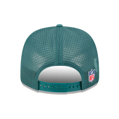 This is a Philadelphia Eagles NFL Sideline 2025 Dark Green 9SEVENTY Trucker Stretch Snap Adjustable Cap 7