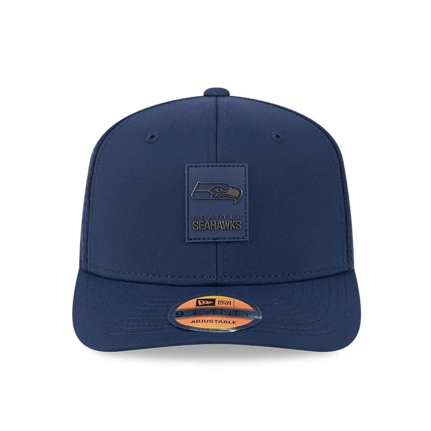 This is a Seattle Seahawks NFL Sideline 2025 Dark Blue 9SEVENTY Trucker Stretch Snap Adjustable Cap 2