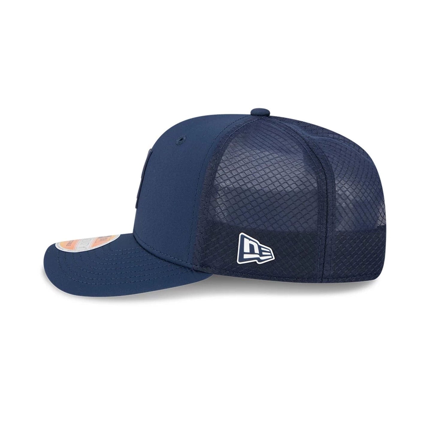 This is a Seattle Seahawks NFL Sideline 2025 Dark Blue 9SEVENTY Trucker Stretch Snap Adjustable Cap 4