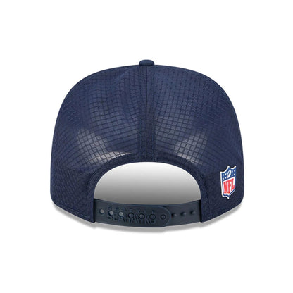This is a Seattle Seahawks NFL Sideline 2025 Dark Blue 9SEVENTY Trucker Stretch Snap Adjustable Cap 7