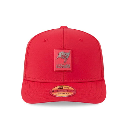 This is a Tampa Bay Buccaneers NFL Sideline 2025 Red 9SEVENTY Trucker Stretch Snap Adjustable Cap 2