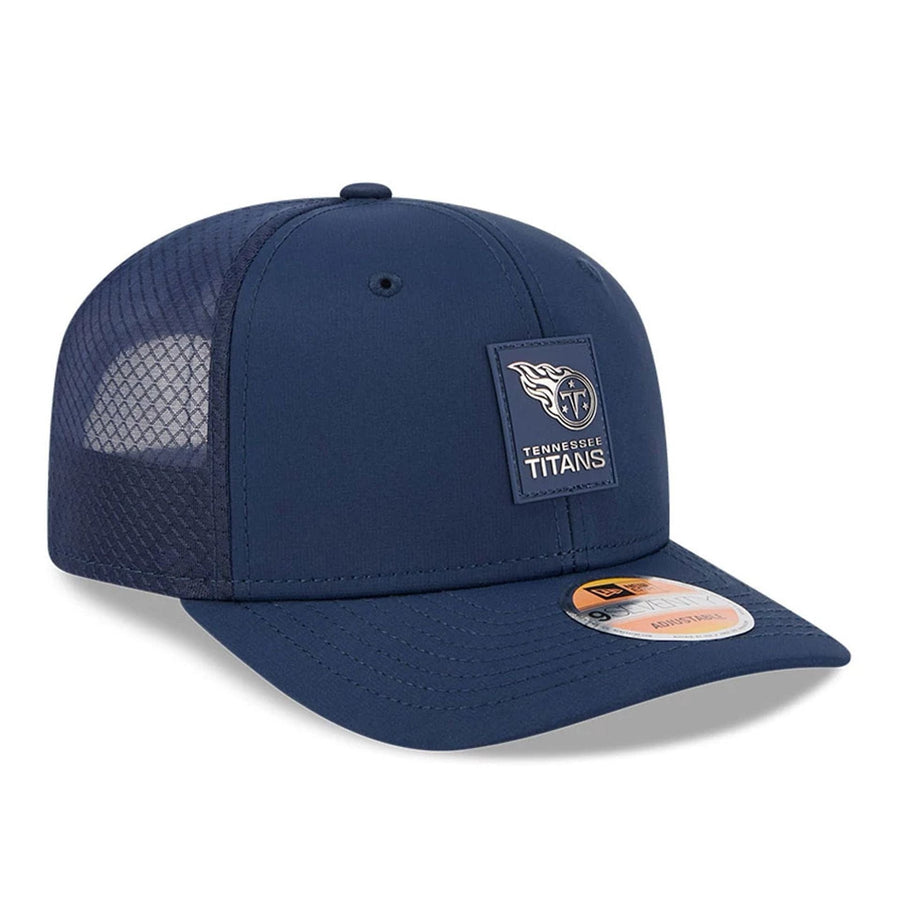 This is a Tennessee Titans NFL Sideline 2025 Dark Blue 9SEVENTY Trucker Stretch Snap Adjustable Cap 3
