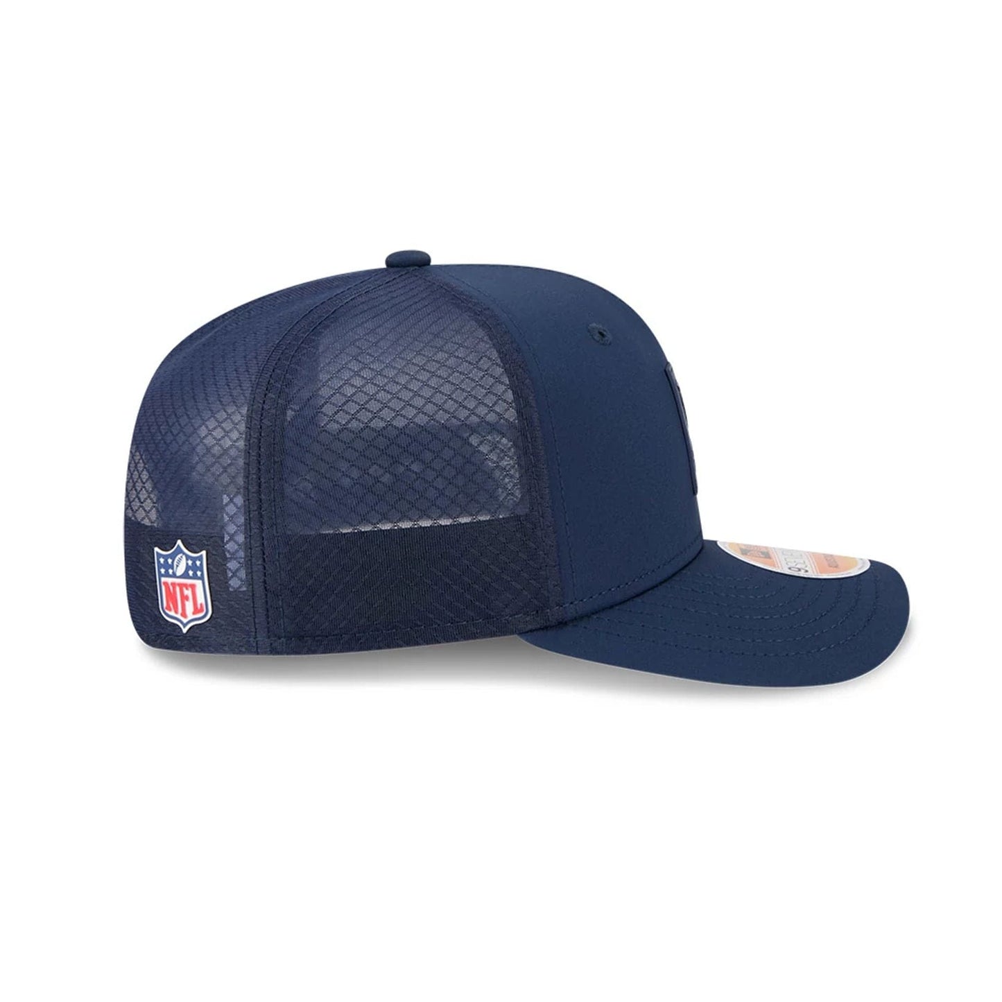This is a Tennessee Titans NFL Sideline 2025 Dark Blue 9SEVENTY Trucker Stretch Snap Adjustable Cap 5