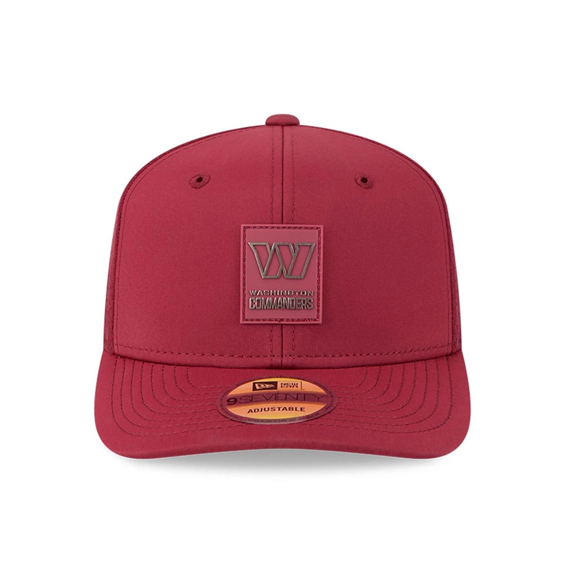 This is a Washington Commanders NFL Sideline 2025 Dark Red 9SEVENTY Trucker Stretch Snap Adjustable Cap 2
