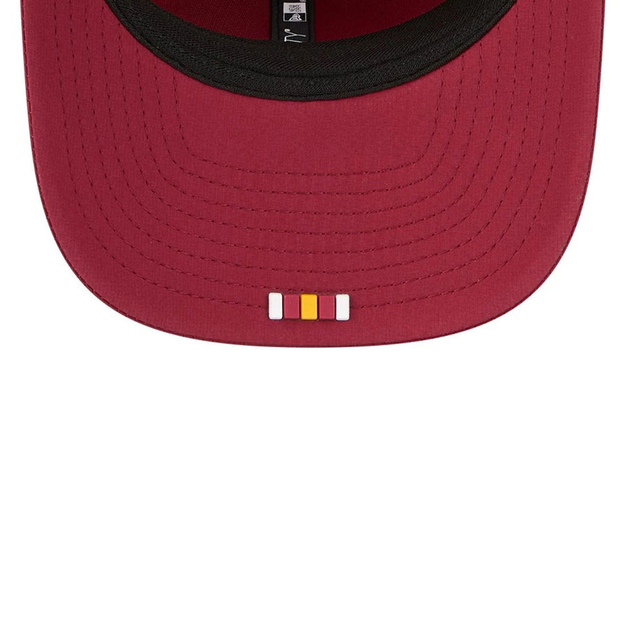 This is a Washington Commanders NFL Sideline 2025 Dark Red 9SEVENTY Trucker Stretch Snap Adjustable Cap 6