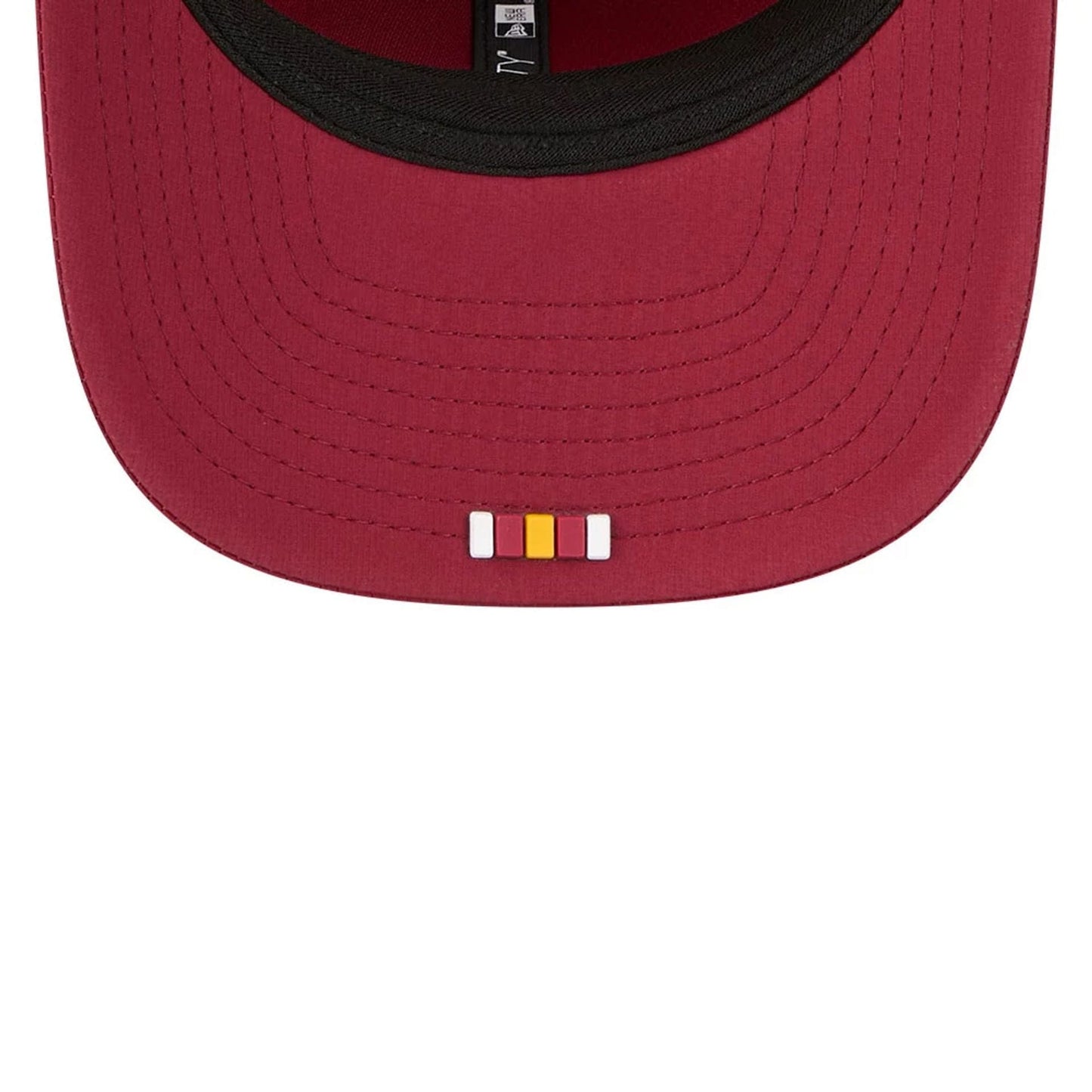 This is a Washington Commanders NFL Sideline 2025 Dark Red 9SEVENTY Trucker Stretch Snap Adjustable Cap 6