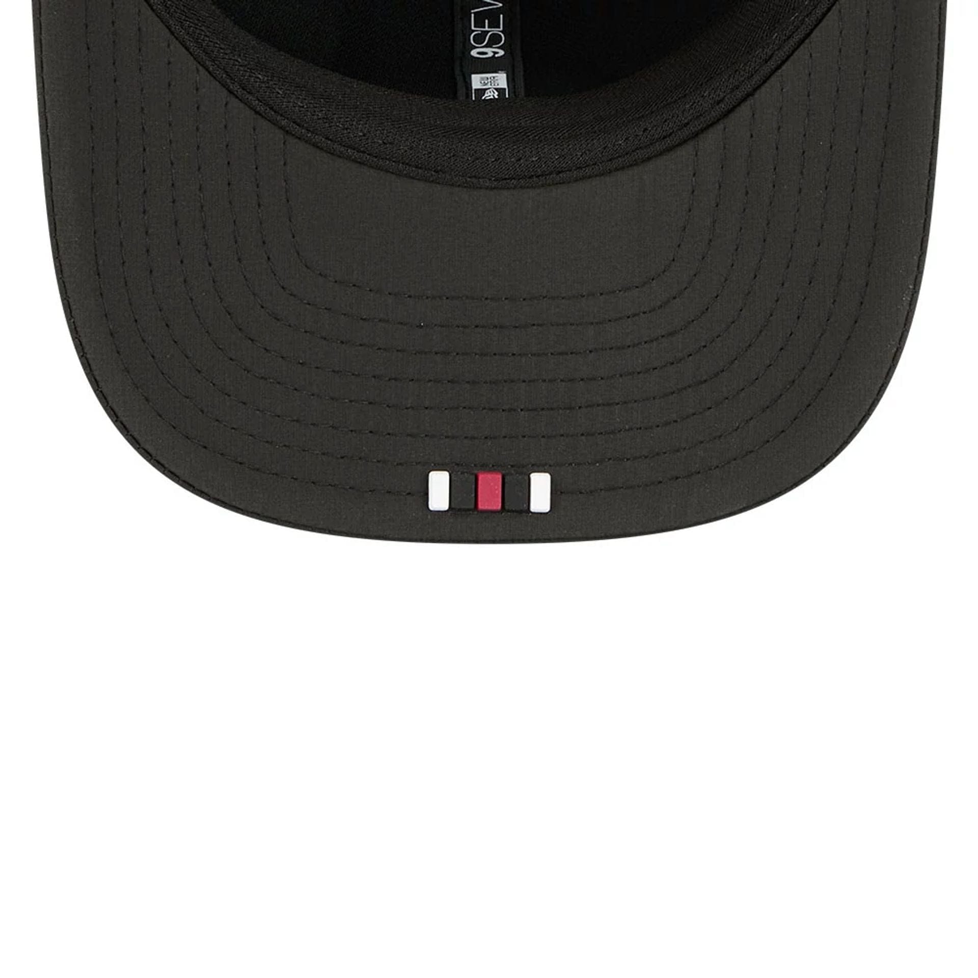 This is a Arizona Cardinals NFL Sideline 2025 Black 9SEVENTY Trucker Stretch Snap Adjustable Cap 2