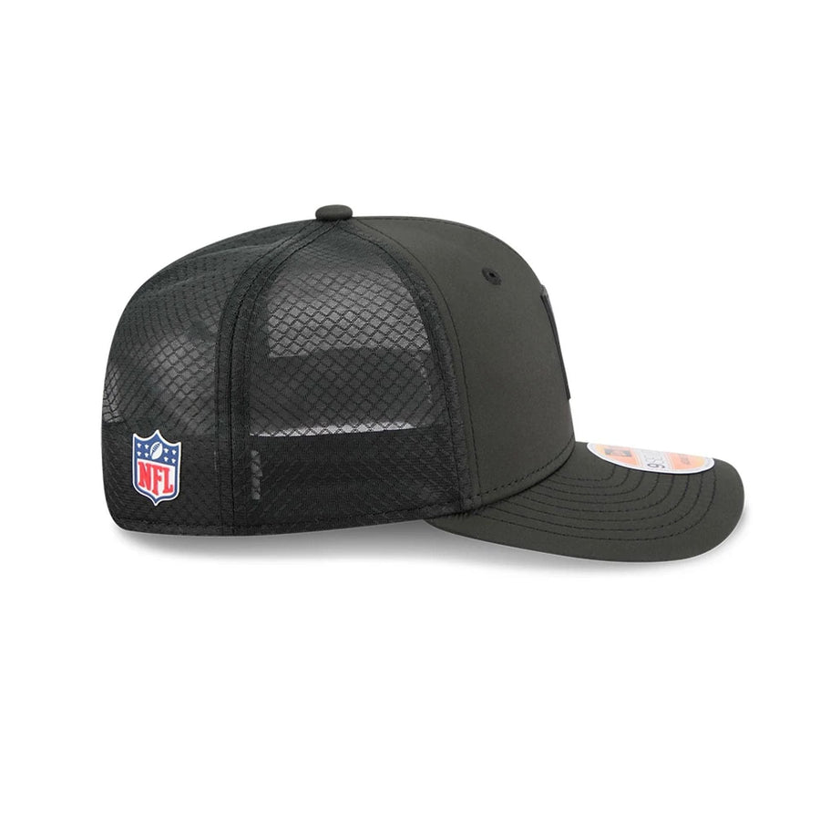 This is a Cincinnati Bengals NFL Sideline 2025 Black 9SEVENTY Trucker Stretch Snap Adjustable Cap 5