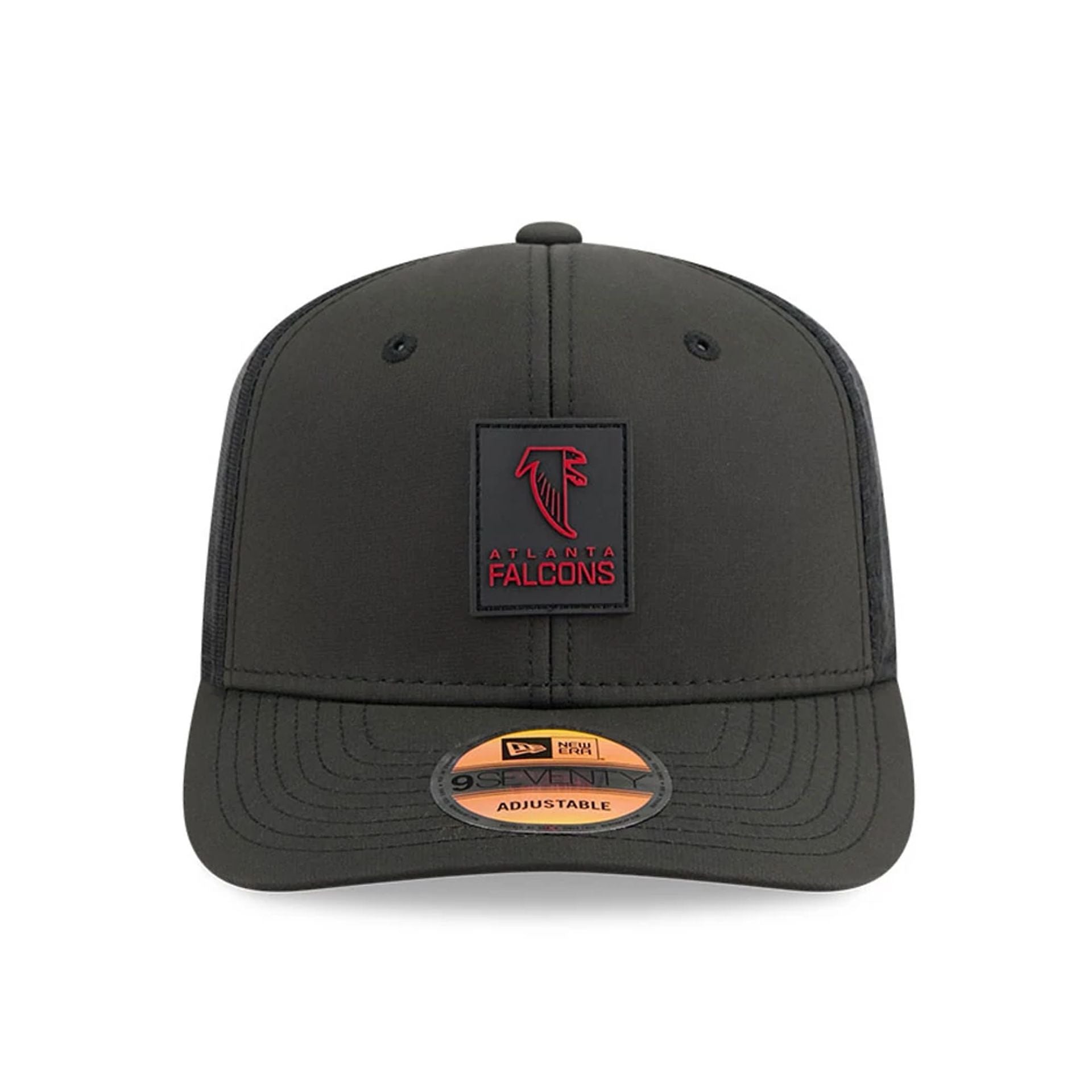 This is a Atlanta Falcons NFL Sideline 2025 Black 9SEVENTY Trucker Stretch Snap Adjustable Cap 2