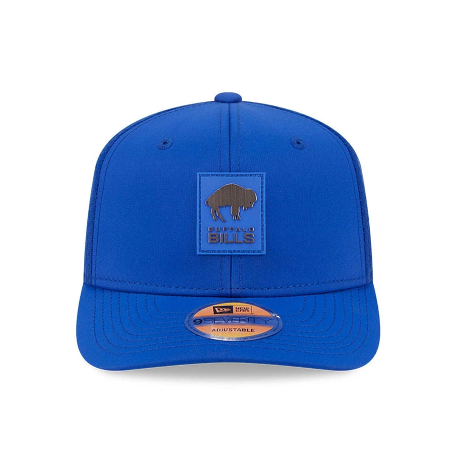 This is a Buffalo Bills NFL Sideline 2025 Blue 9SEVENTY Trucker Stretch Snap Adjustable Cap 2