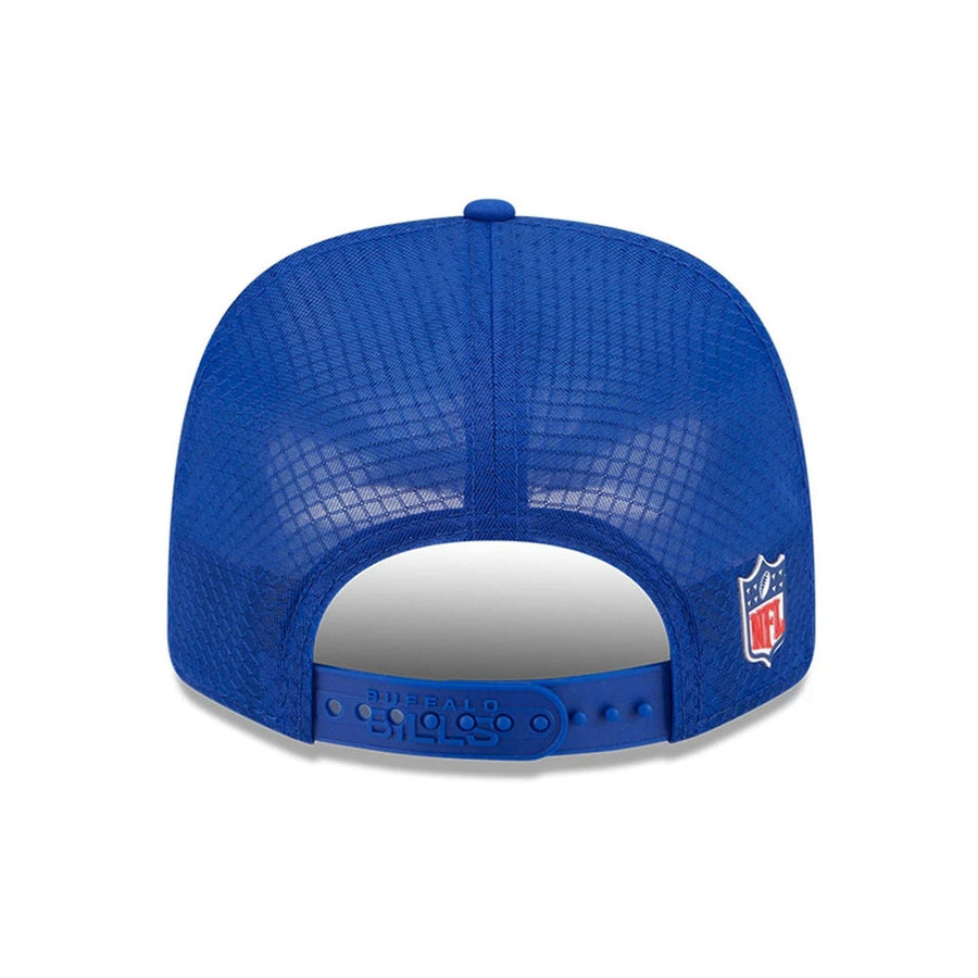 This is a Buffalo Bills NFL Sideline 2025 Blue 9SEVENTY Trucker Stretch Snap Adjustable Cap 6