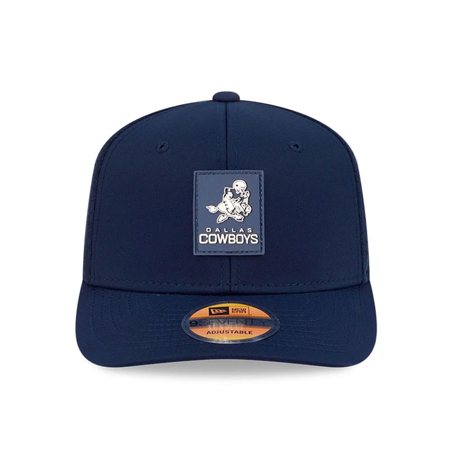 This is a Dallas Cowboys NFL Sideline 2025 Dark Blue 9SEVENTY Trucker Stretch Snap Adjustable Cap 3