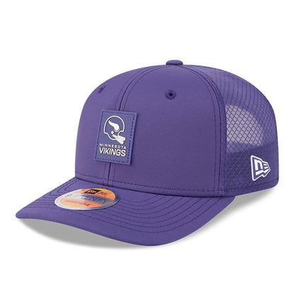 This is a Minnesota Vikings NFL Sideline 2025 Purple 9SEVENTY Trucker Stretch Snap Adjustable Cap 1