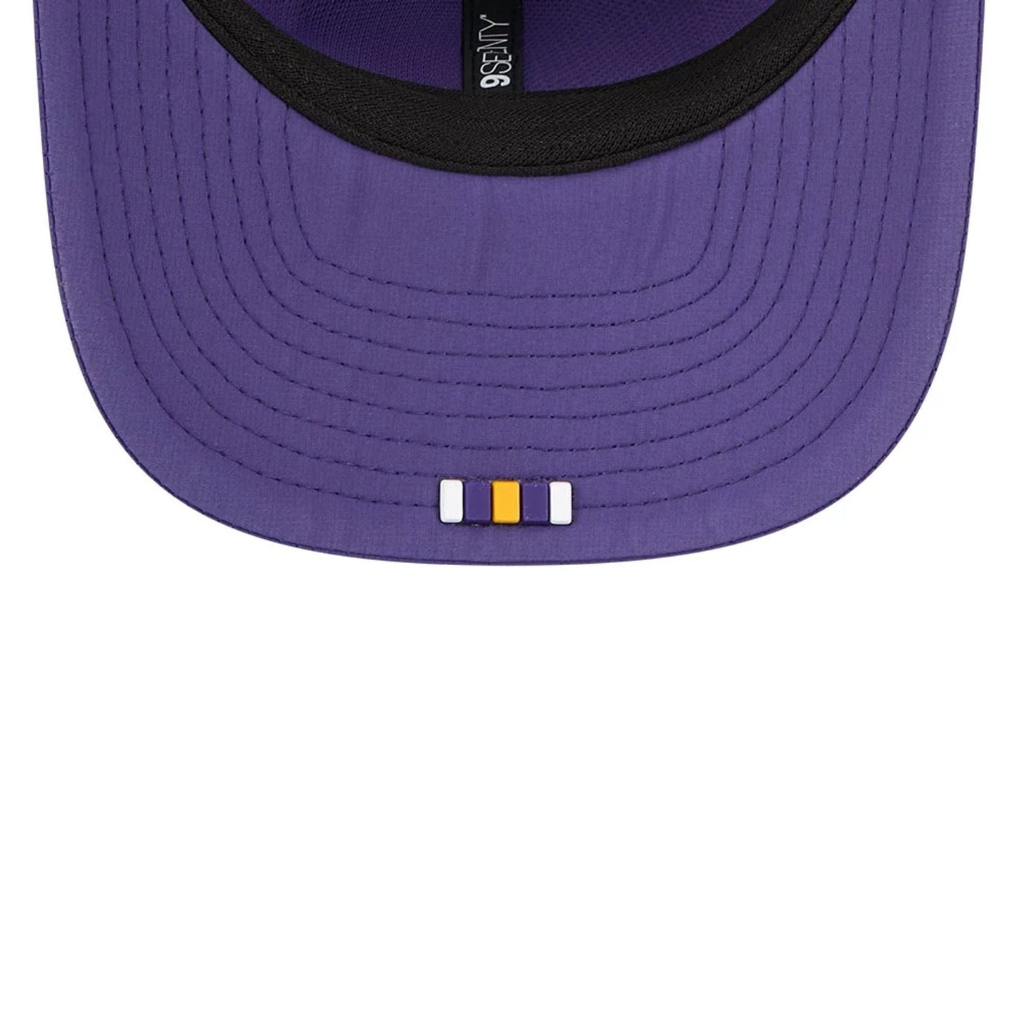 This is a Minnesota Vikings NFL Sideline 2025 Purple 9SEVENTY Trucker Stretch Snap Adjustable Cap 6