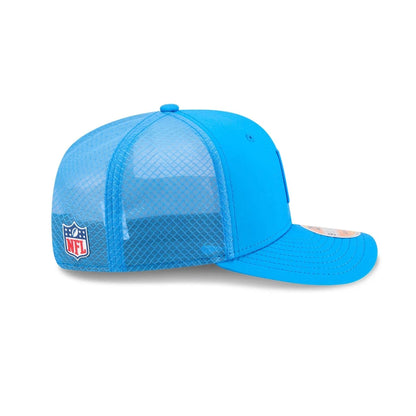 This is a Detroit Lions NFL Sideline 2025 Blue 9SEVENTY Trucker Stretch Snap Adjustable Cap 4