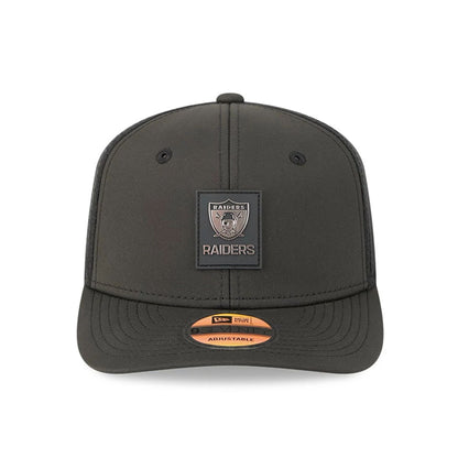 This is a Las Vegas Raiders NFL Sideline 2025 Black 9SEVENTY Trucker Stretch Snap Adjustable Cap 2