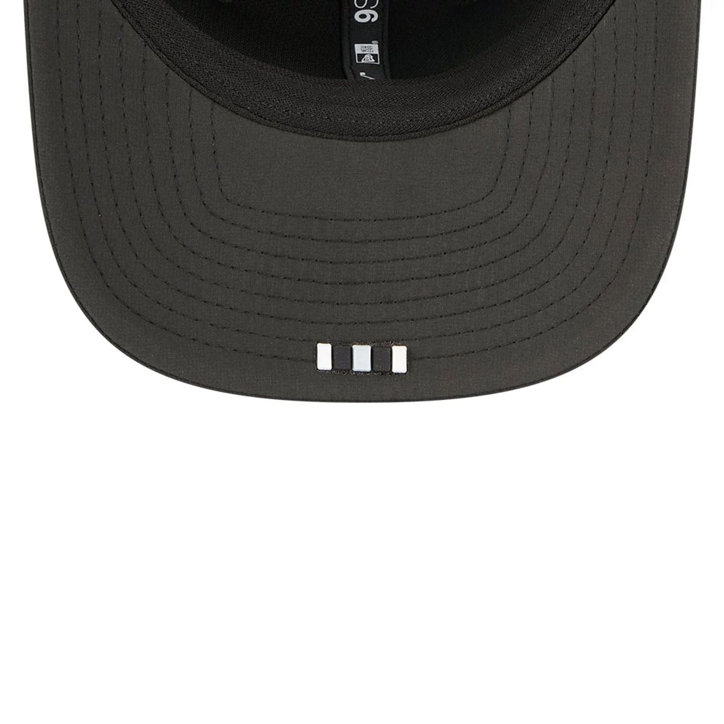 This is a Las Vegas Raiders NFL Sideline 2025 Black 9SEVENTY Trucker Stretch Snap Adjustable Cap 6