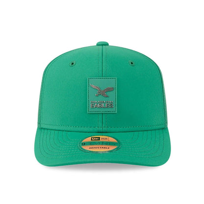 This is a Philadelphia Eagles NFL Sideline 2025 Green 9SEVENTY Trucker Stretch Snap Adjustable Cap 2