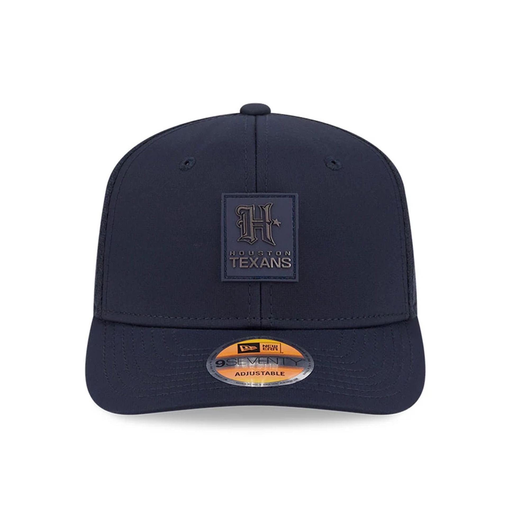 This is a Houston Texans NFL Sideline 2025 Navy 9SEVENTY Trucker Stretch Snap Adjustable Cap 2