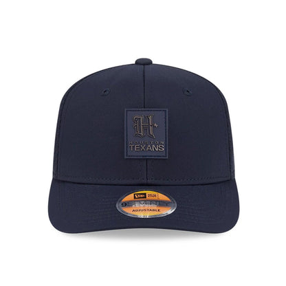 This is a Houston Texans NFL Sideline 2025 Navy 9SEVENTY Trucker Stretch Snap Adjustable Cap 2