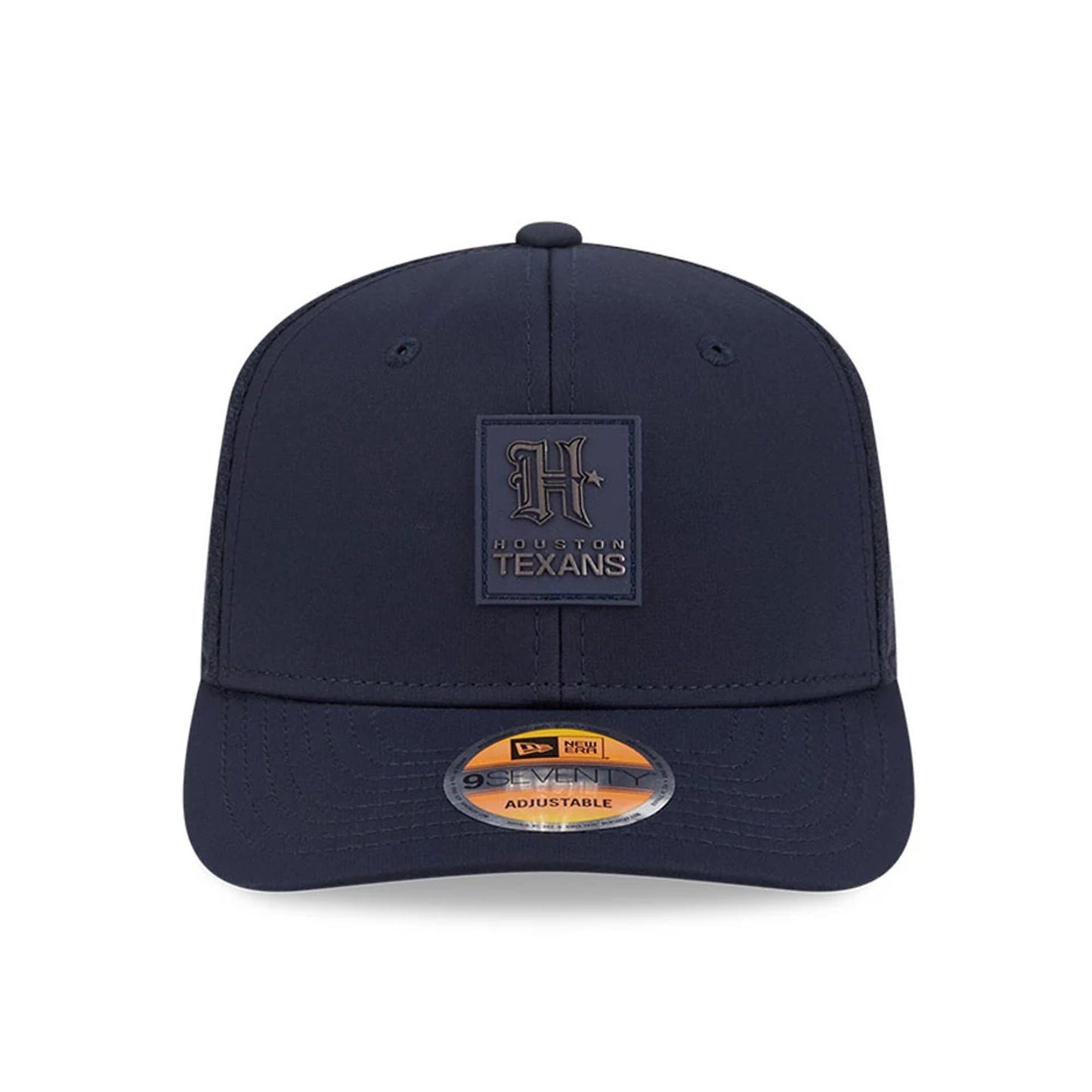This is a Houston Texans NFL Sideline 2025 Navy 9SEVENTY Trucker Stretch Snap Adjustable Cap 2