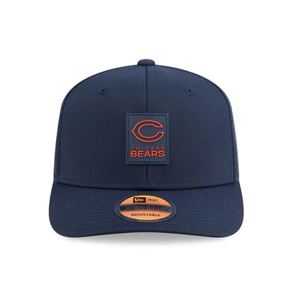 This is a Chicago Bears NFL Sideline 2025 Navy 9SEVENTY Trucker Stretch Snap Adjustable Cap 2