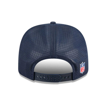 This is a Chicago Bears NFL Sideline 2025 Navy 9SEVENTY Trucker Stretch Snap Adjustable Cap 7