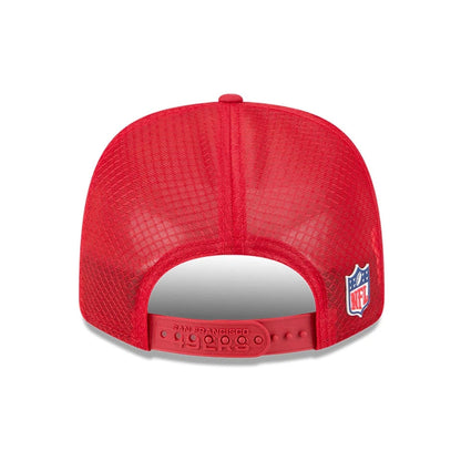 This is a San Francisco 49ers NFL Sideline 2025 Red 9SEVENTY Trucker Stretch Snap Adjustable Cap 7
