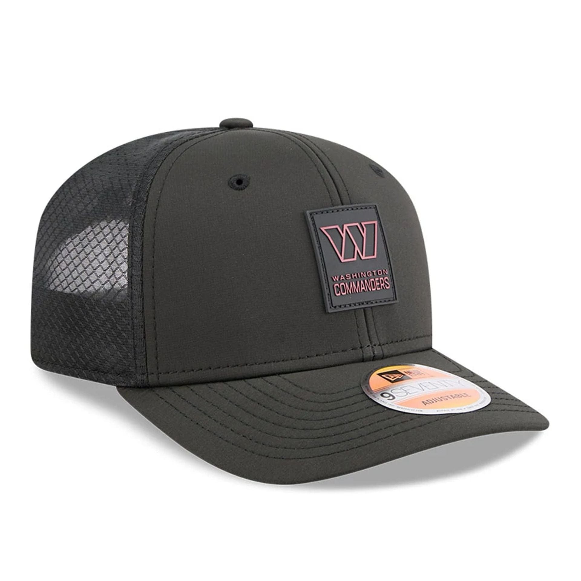 This is a Washington Commanders NFL Sideline 2025 Black 9SEVENTY Trucker Stretch Snap Adjustable Cap 4