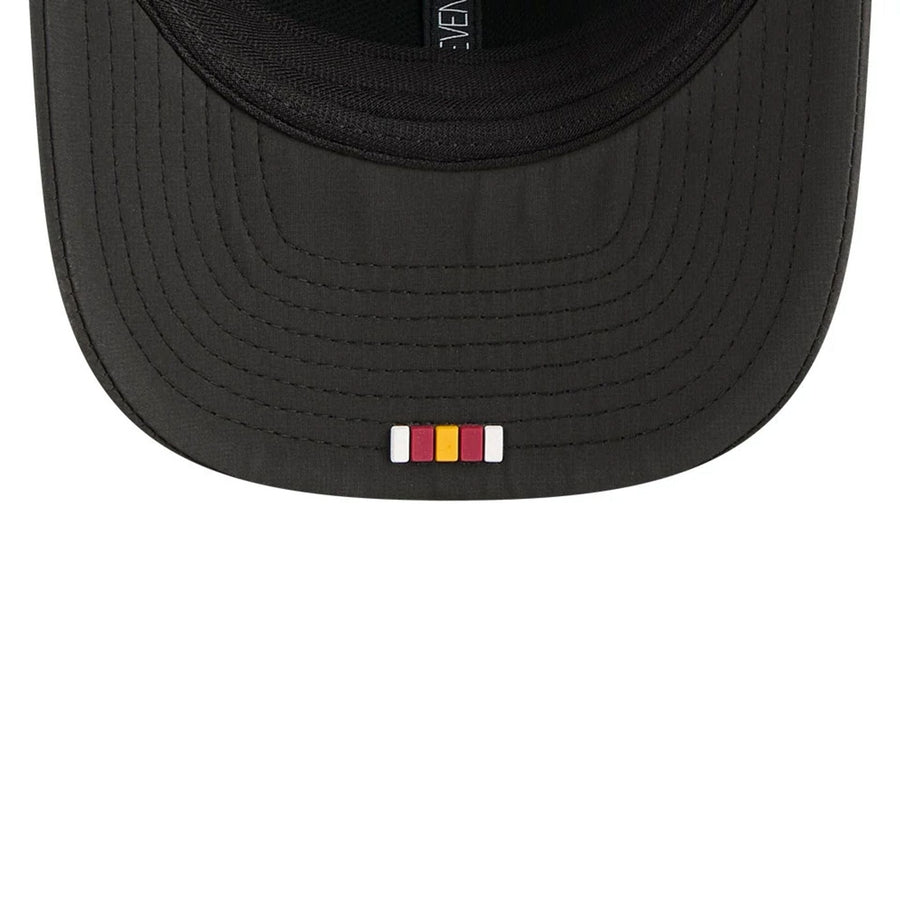 This is a Washington Commanders NFL Sideline 2025 Black 9SEVENTY Trucker Stretch Snap Adjustable Cap 2
