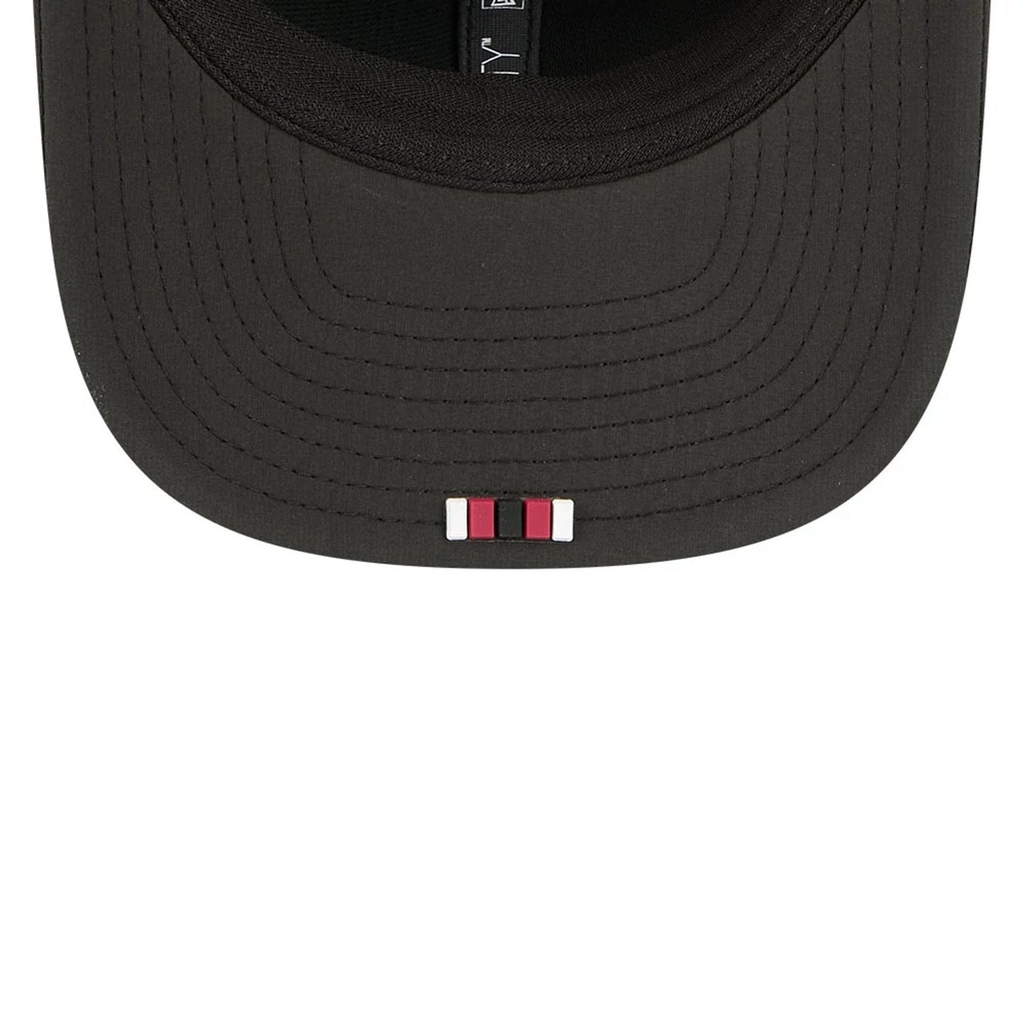 This is a Arizona Cardinals NFL Sideline 2025 Black 9SEVENTY Trucker Stretch Snap Adjustable Cap 2