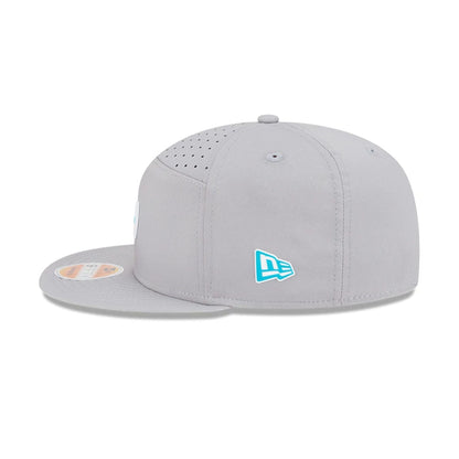 This is a Miami Dolphins NFL Sideline 2025 Grey 9FIFTY Split Panel Snapback Adjustable Cap 4