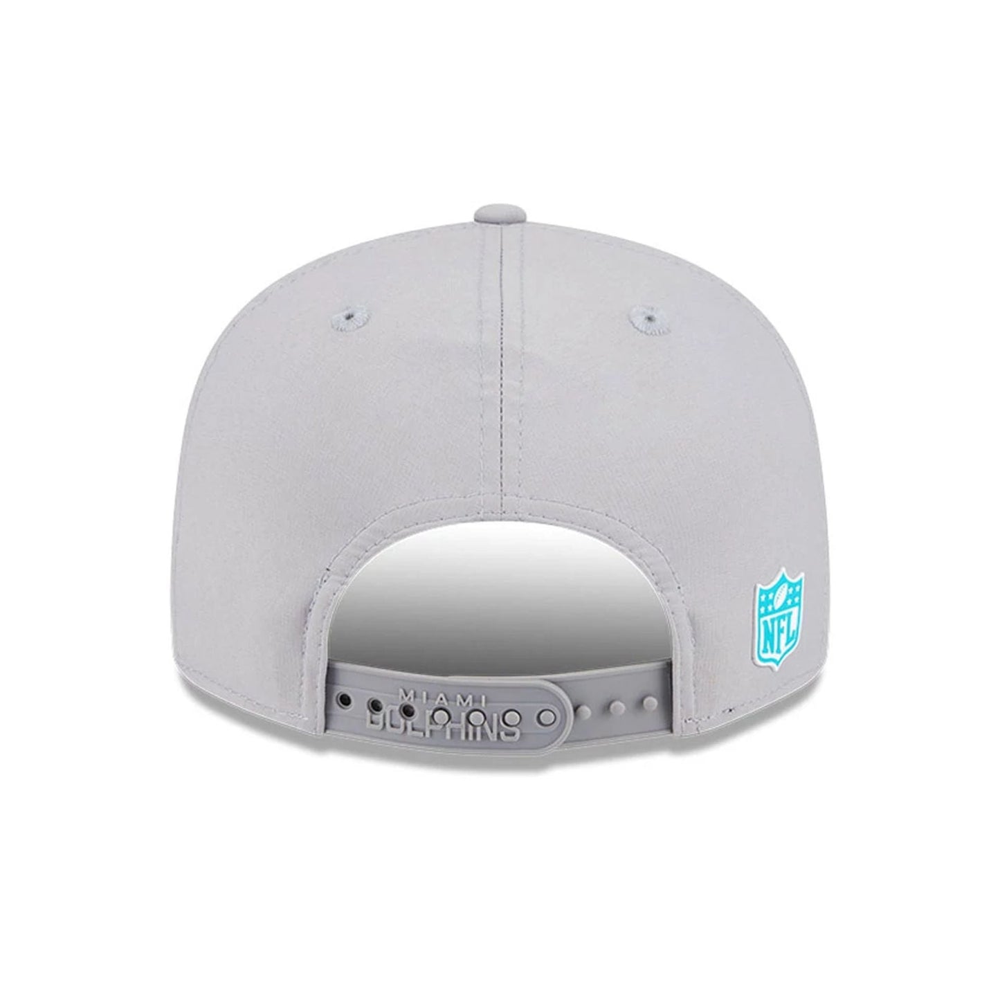 This is a Miami Dolphins NFL Sideline 2025 Grey 9FIFTY Split Panel Snapback Adjustable Cap 6