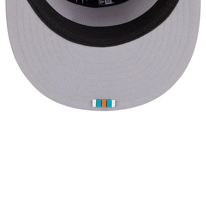This is a Miami Dolphins NFL Sideline 2025 Grey 9FIFTY Split Panel Snapback Adjustable Cap 7