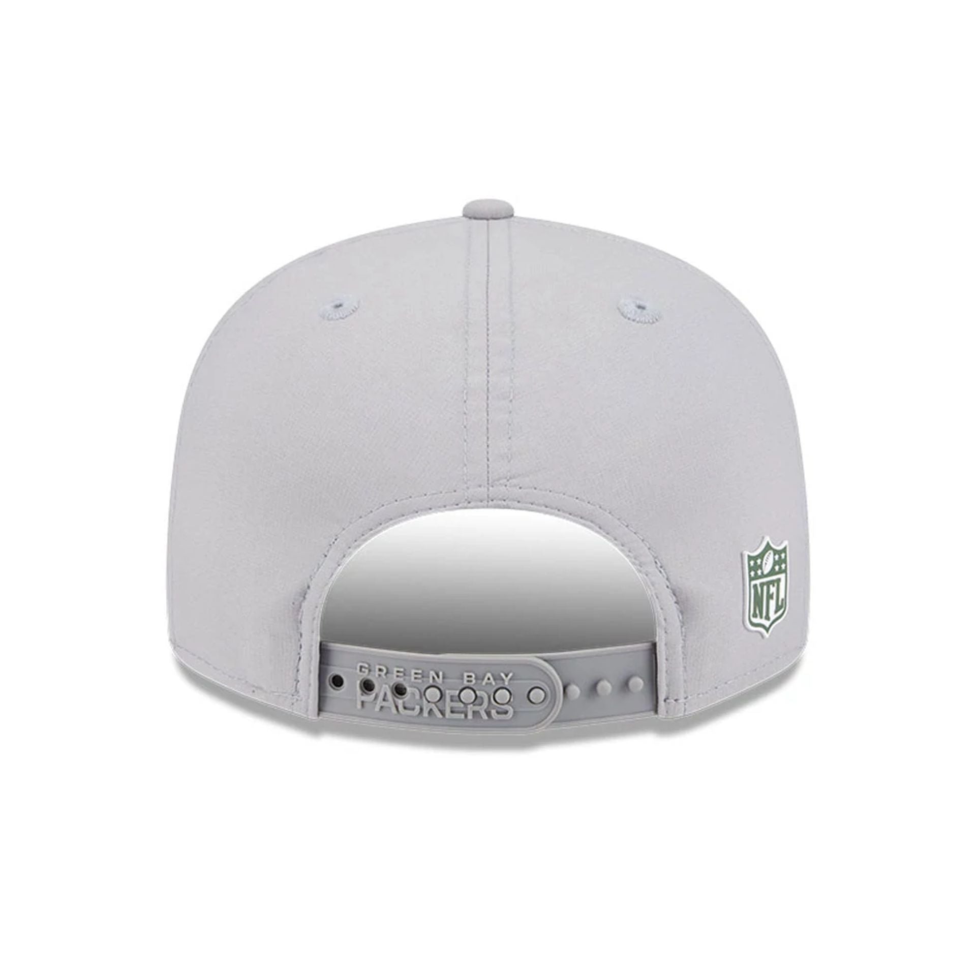 This is a Green Bay Packers NFL Sideline 2025 Grey 9FIFTY Split Panel Snapback Adjustable Cap 6