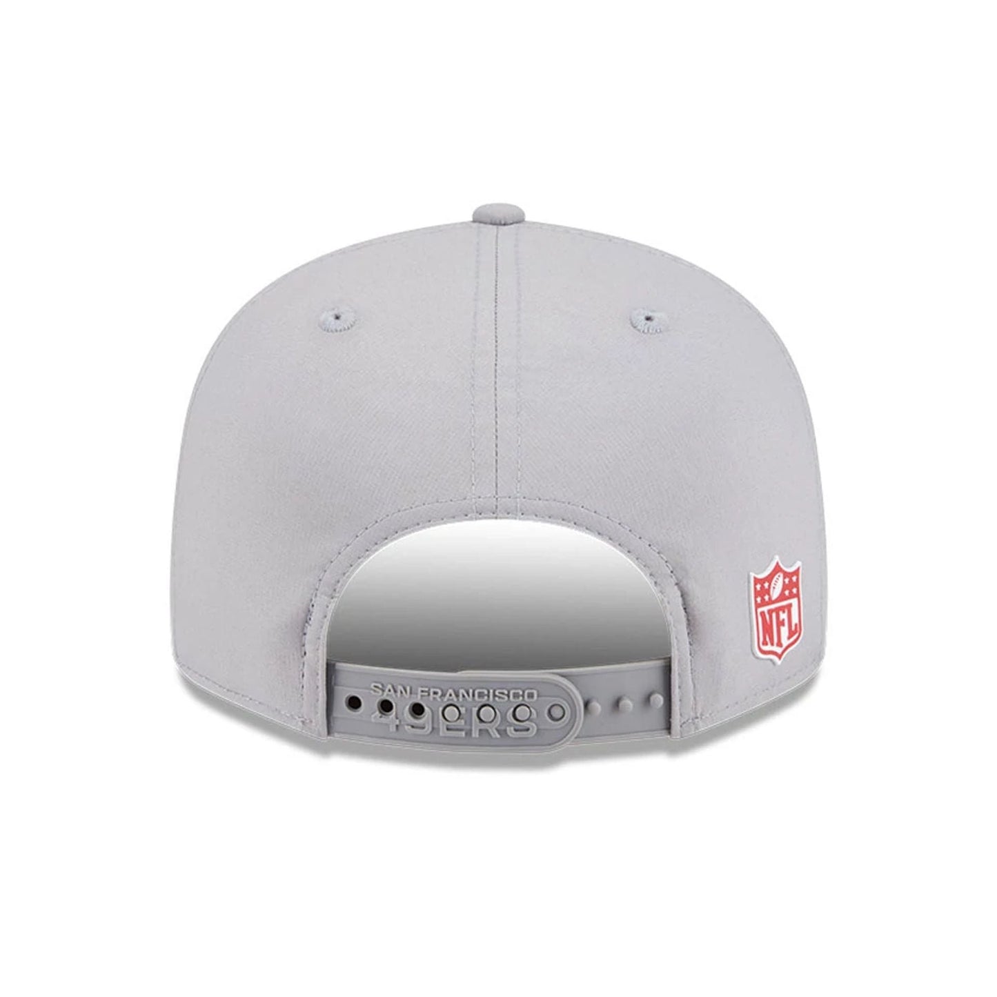 This is a San Francisco 49ers NFL Sideline 2025 Grey 9FIFTY Split Panel Snapback Adjustable Cap 6