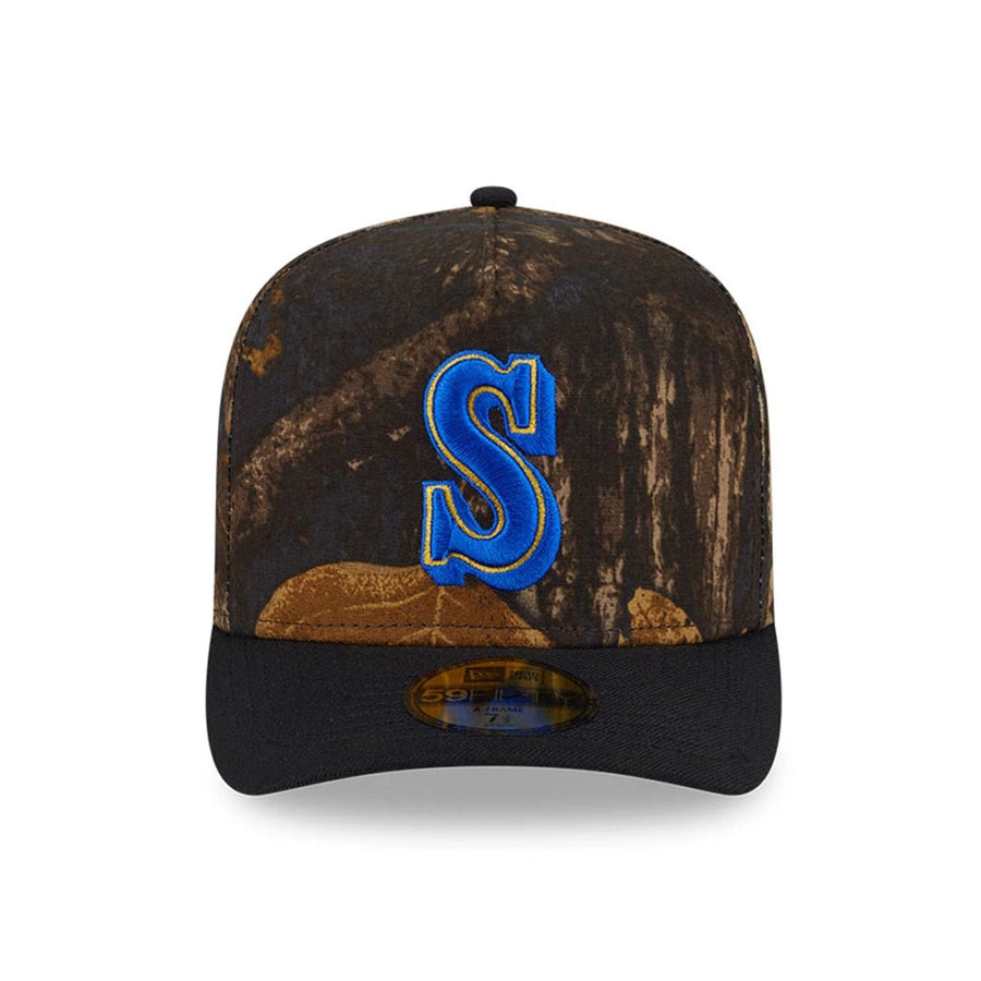 This is a Seattle Mariners MLB Ripstop Camo Assorted Print 59FIFTY A-Frame Fitted Cap 3