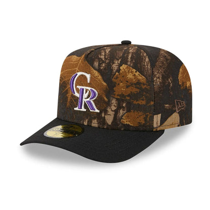 This is a Colorado Rockies MLB Ripstop Camo Assorted Print 59FIFTY A-Frame Fitted Cap 1