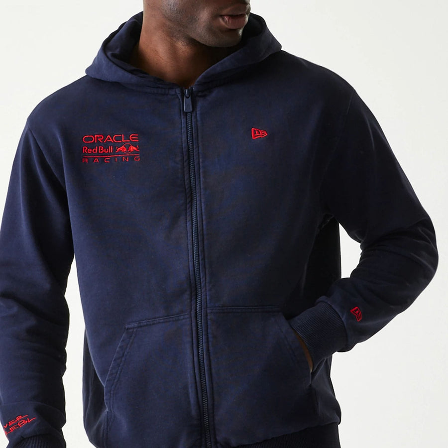 The Male model is wearing Red Bull Racing Dark Blue Oversized Full Zip Hoodie 5
