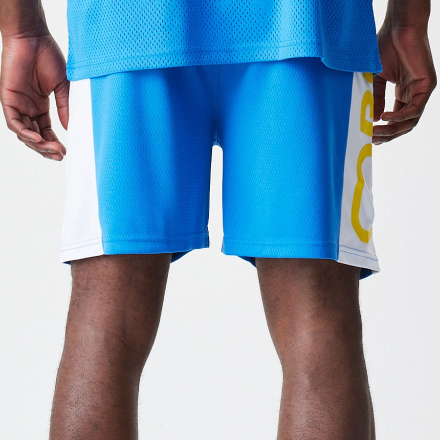 The Male model is wearing Red Bull Racing Graphic Mesh Blue Shorts 7