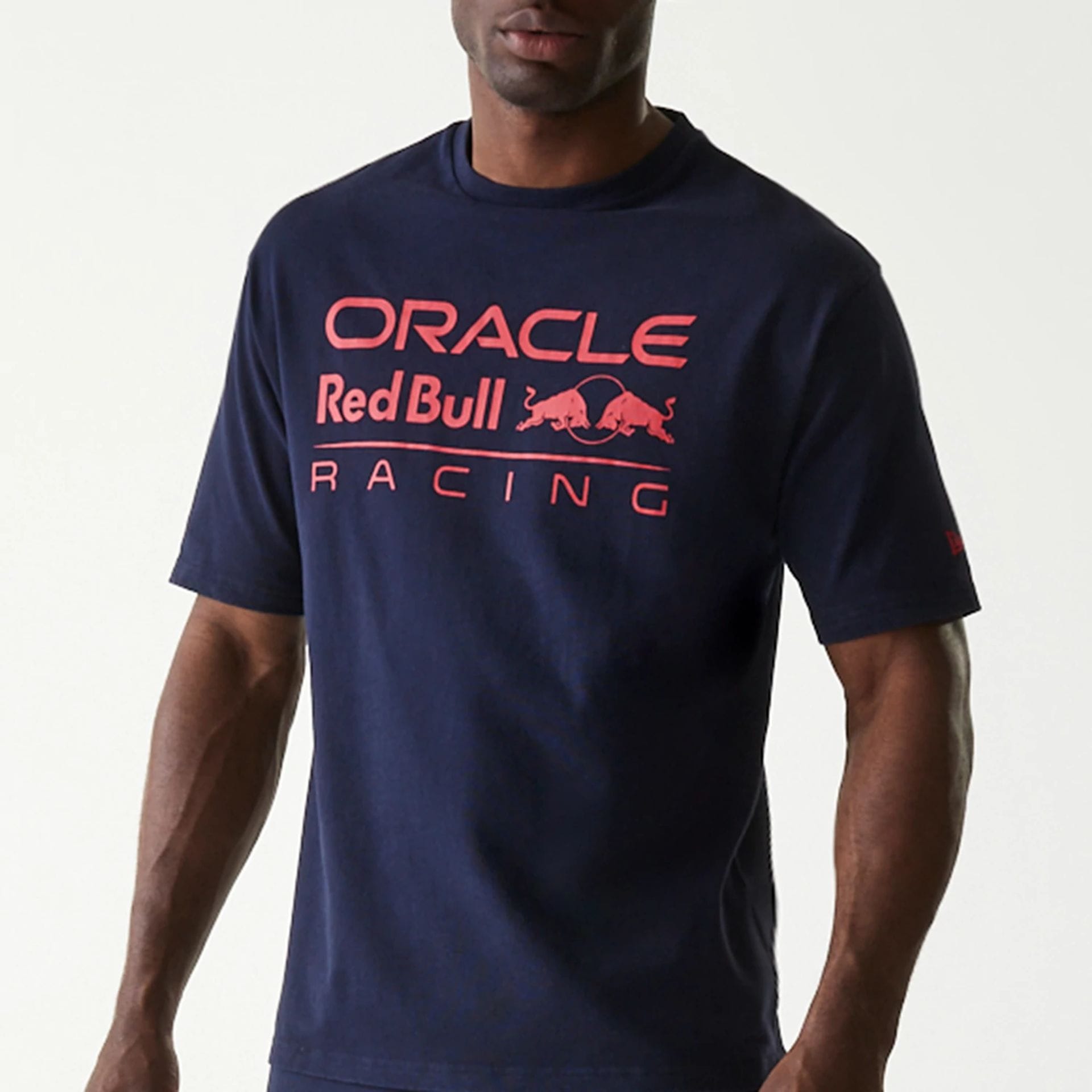 The Male model is wearing Red Bull Racing Dark Blue Oversized T-Shirt 5